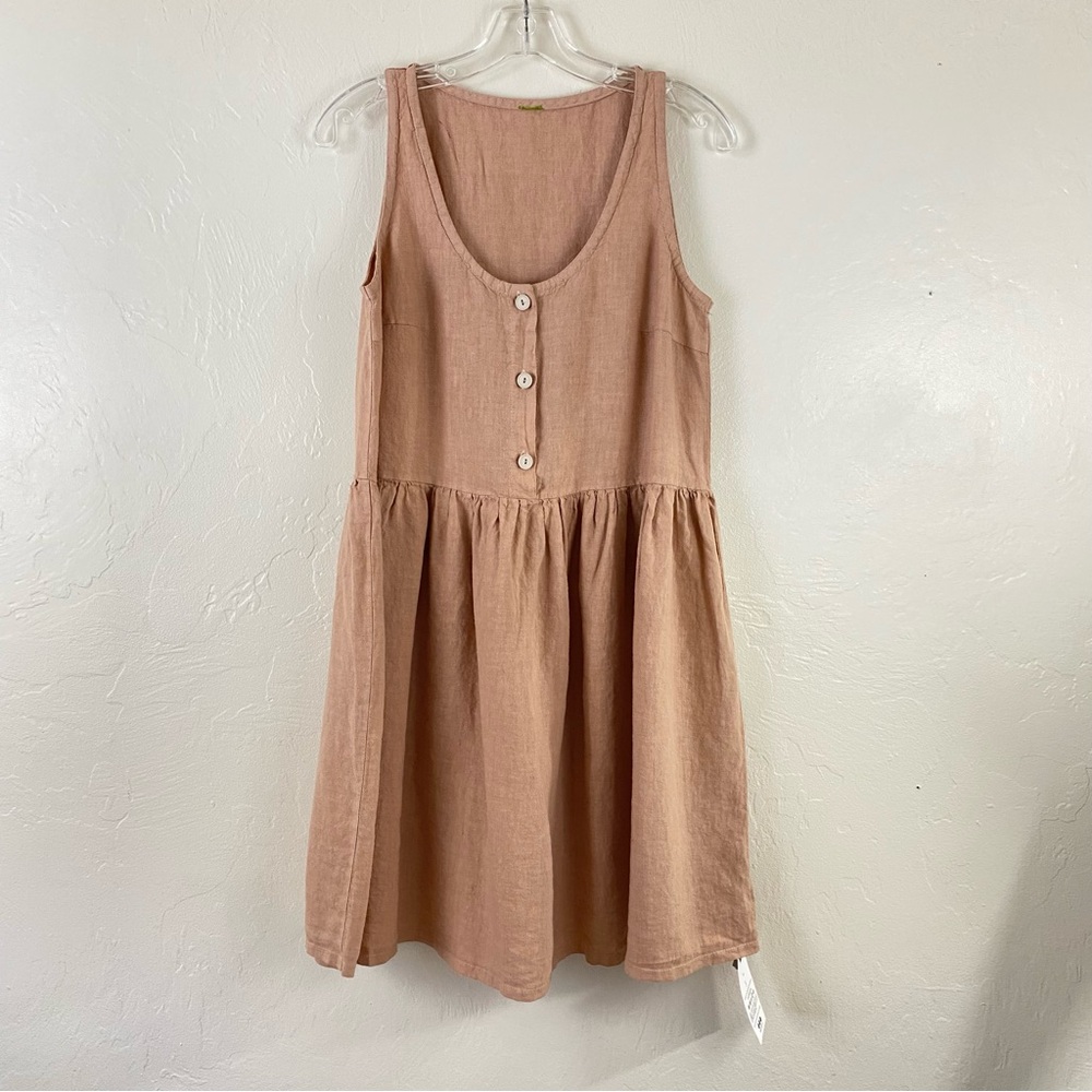 The Wrinkles Shop Size Small Dusty Tan Button Down Short Sleeve Midi Dress